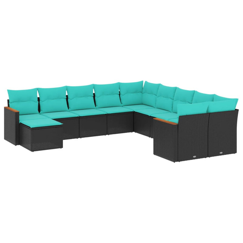 Ensemble de canapé de patio 11 pièces avec coussins en rotin de polyester noir