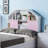 Full Size Bookcase Headboard Free Standing Tall Storage Two Sliding Pink Doors With Seven Cubby Shelves White