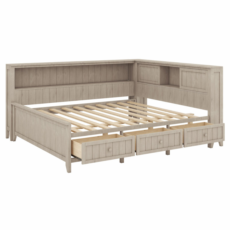Élégant lit de jour en bois avec beaucoup de rangement: tablettes et 3 tiroirs, Double