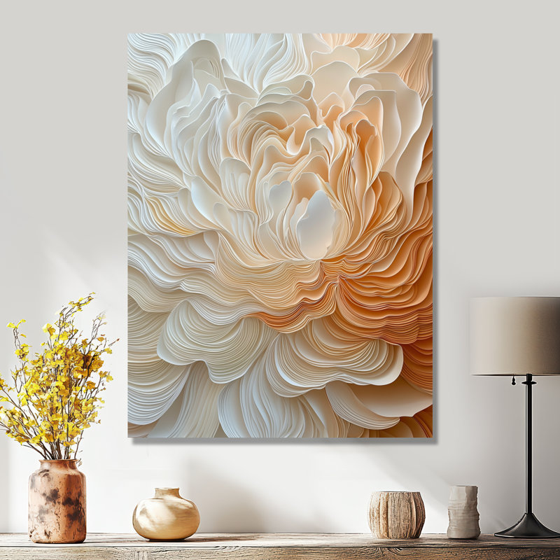 Blush of Dawn, pivoine beige I - décoration murale florale en métal, pivoine, H 32 po x l 24 po x P 0,84 po
