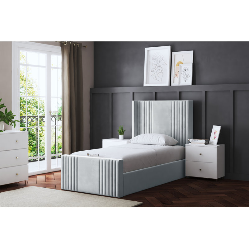 Elara Winged Ottoman Panel Bed with Headboard, Silver, Single (3')