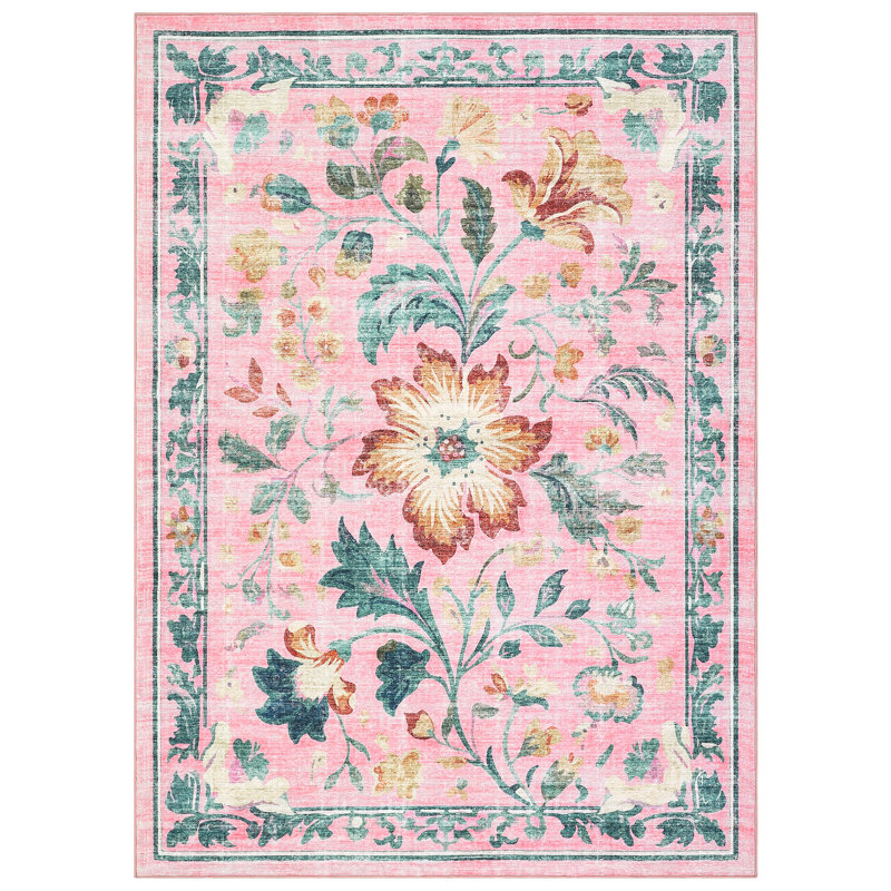Area Rugs Washable Floral Print Rug for Living Room or Bedroom - Collapsible, Non-Slip, Easy to Clean, Pet Friendly Carpet - Modern Home Decor