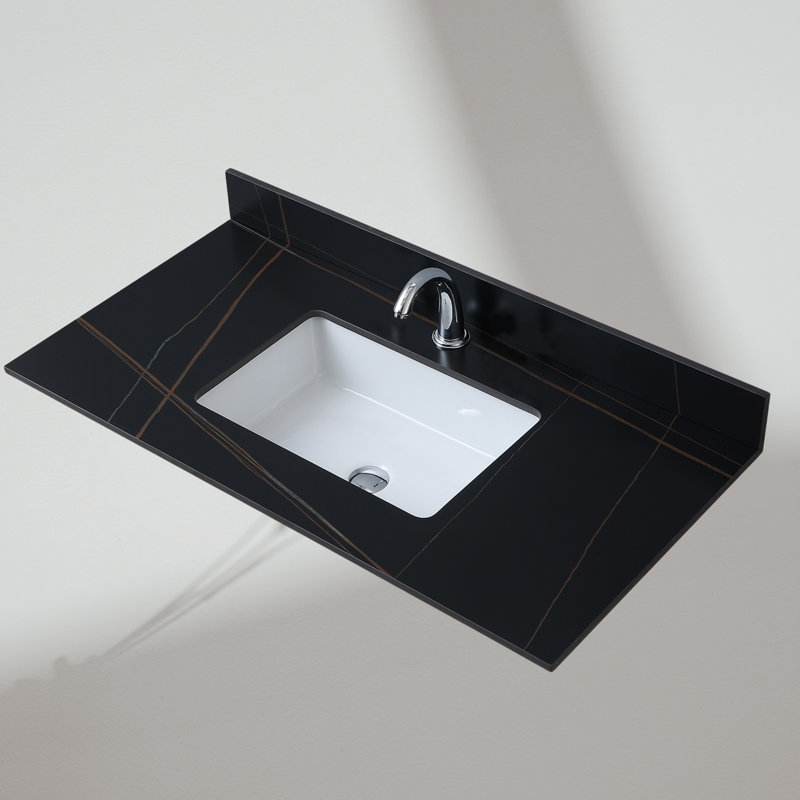 Comptoir de meuble-lavabo simple en pierre 43 po avec trous de robinet d'évier