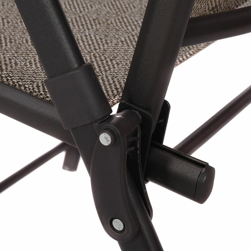 Brown Steel Frame Foldable Patio Dining Chairs with Mesh Seats, Set of 2