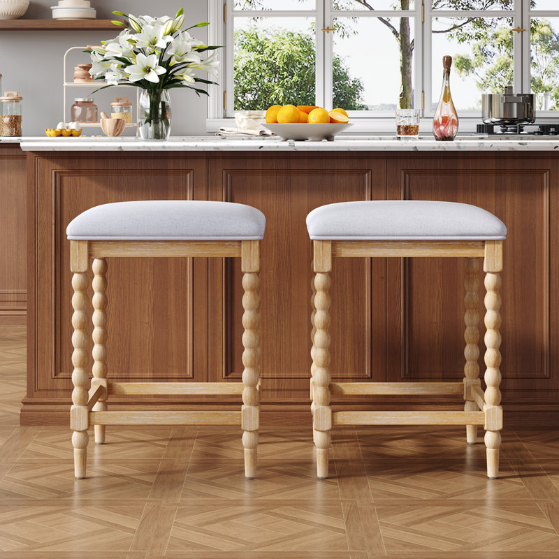 Tabourets de comptoir 26 po, ensemble de 2 avec siège rembourré, structure en bois d'acacia massif, siège rembourré en mousse, conception aérée pour îlot de cuisine et bar