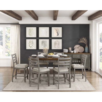 Traditional 7PCS Dining Set, Counter Height Table With 4 Drawers Storage And 6 Chairs