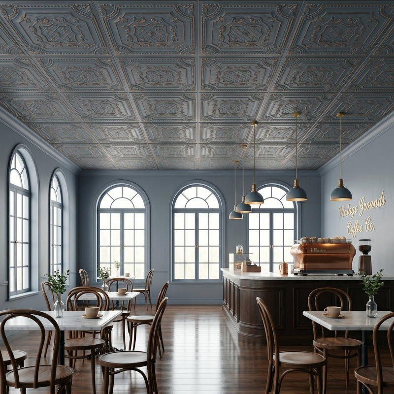 Pavillon élisabéthain de 2 pi x 2 pi Tuile de plafond à poser ou à coller, Graphite doré