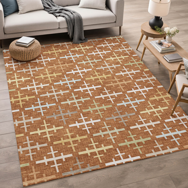 Machine Washable Indoor/Outdoor Chantille ACN2850 Geometric Rug, Paprika, 9' x 12'