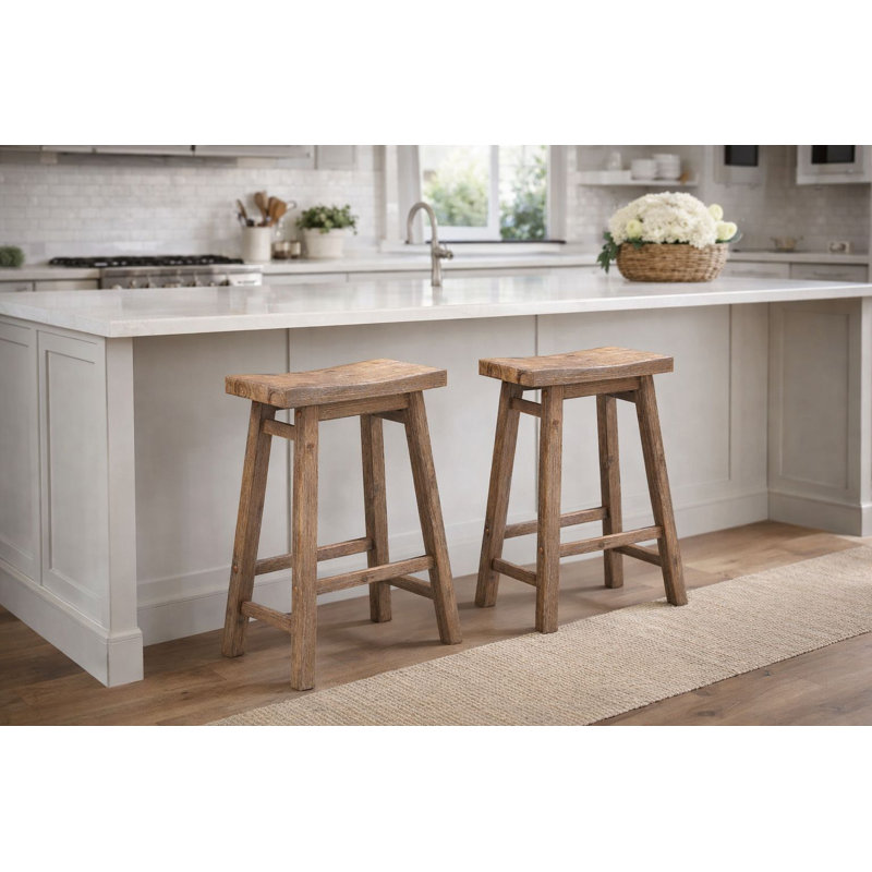 Alessandro Counter Stool with Solid Wood Frame, Barnwood Wire-Brush, Counter Stool (24" Seat Height), 1
