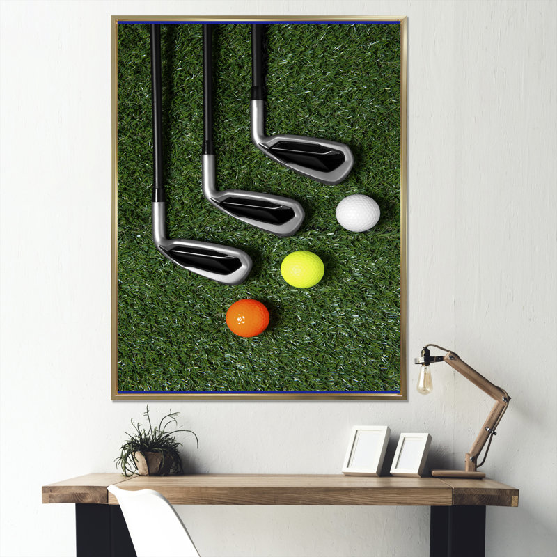 Ensemble de golf Swing excellence I - art mural golf, H 12 po x l 20 po x P 1 po, Cadre flottant doré