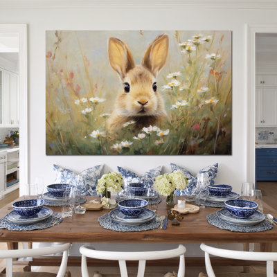 Art mural de lapin de Pâques GUTTATY, décoration murale de photos de lapin de Pâques au printemps, décorations murales de fleurs de lapin et de printemps, impressions de Pâques pour le salon, la chambre d'enfant, la chambre d'enfant prête à être suspendue 24 po x 32 po