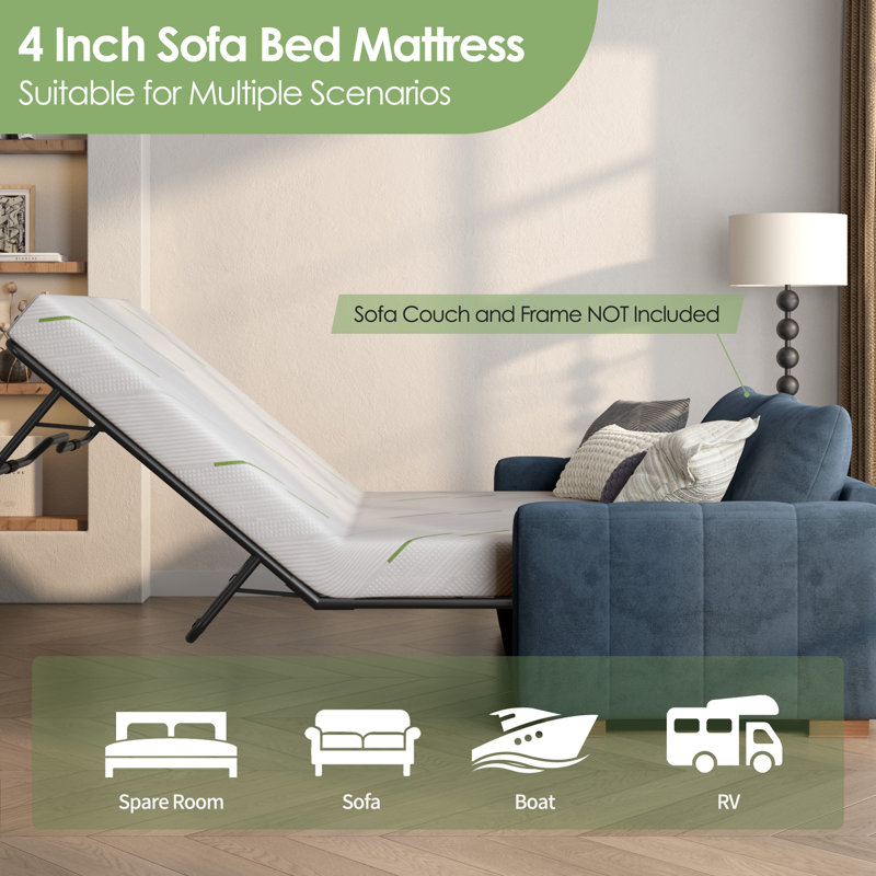 4 Inch Medium Memory Foam Mattress for Sofa Beds, Sleeper Sofa Bed Mattress Replacement - MATTRESS ONLY, 4", Queen