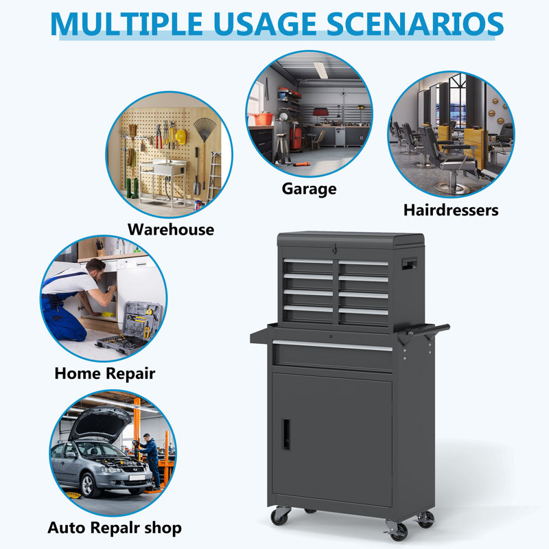 Tool Chest, 5-Drawer Rolling Tool Chest With Locking System & Detachable Top, Drawers for Garage Warehouse Repair Shop