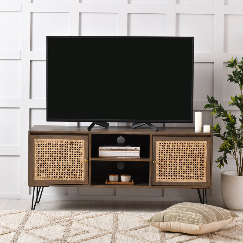 Akaal Unfinished TV Stand for TVs up to 55", Natural/Dark Gray/Black