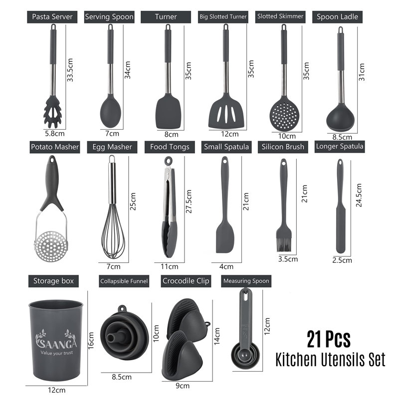 Belfry Kitchen Oriole 21 Utensil Set, Grey