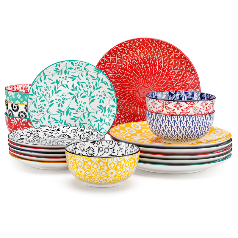 SELENE 18 Pcs Porcelain China Dinnerware Set Piece - Service for 6