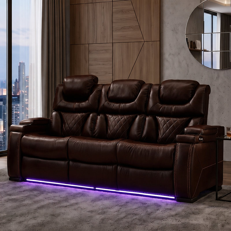 Canapé inclinable en cuir véritable 80 po Akes, Brun
