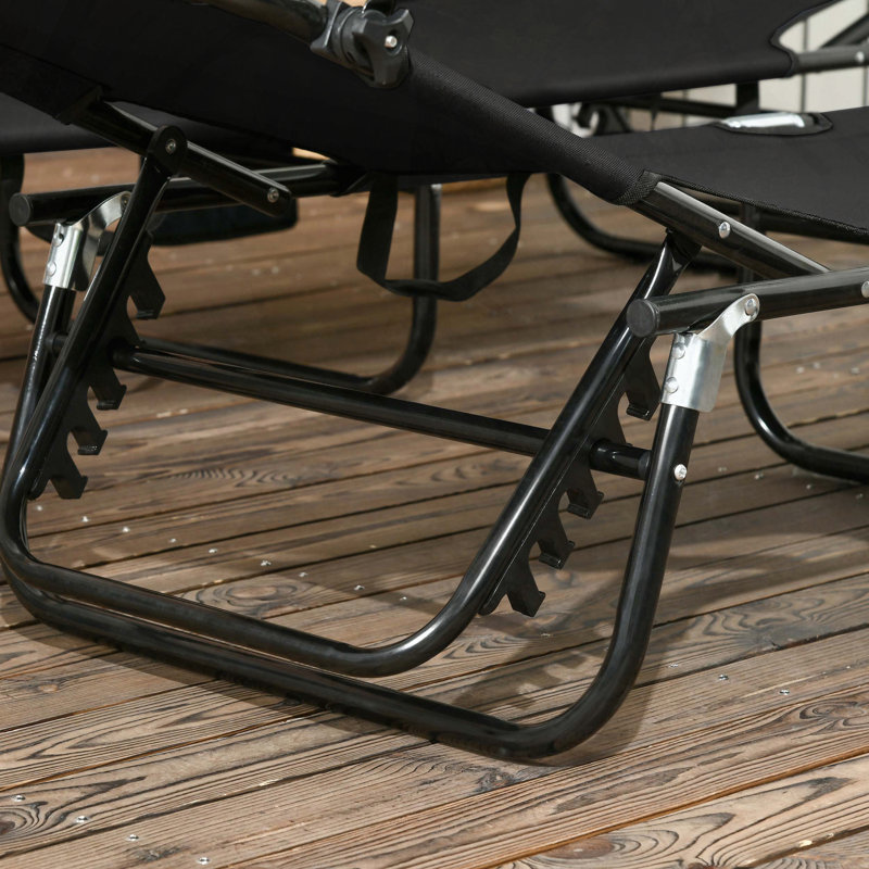 Ensemble 2 pièces de chaise longue pliante avec abat-jour et inclinable à 5 niveaux, Noir