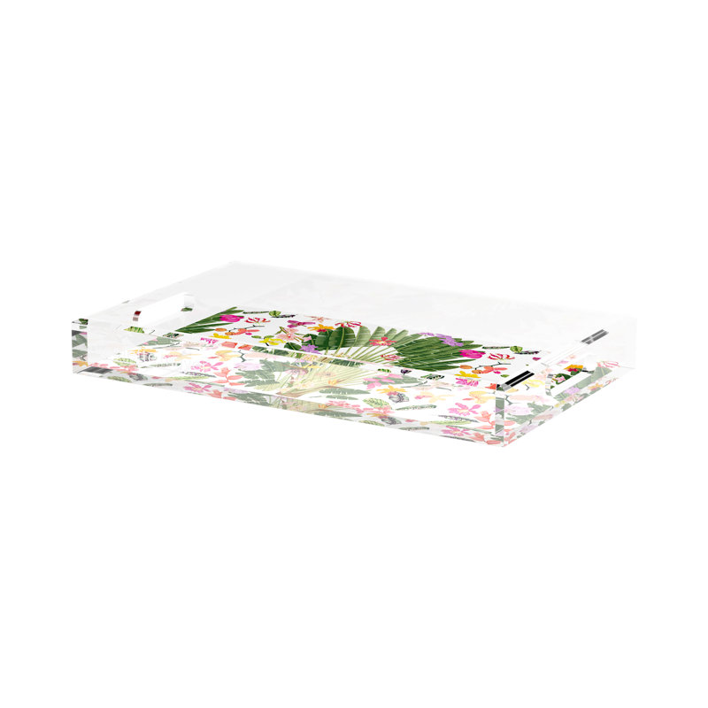 Fantasy Tropical White Acrylic Rectangle Decorative Tray, 17"W x 10.5"D x 2"H