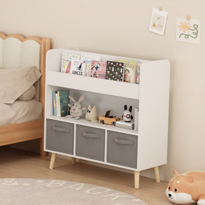 Table de bout avec tablette et 3 bacs en tissu pour salle de jeux, chambre à coucher