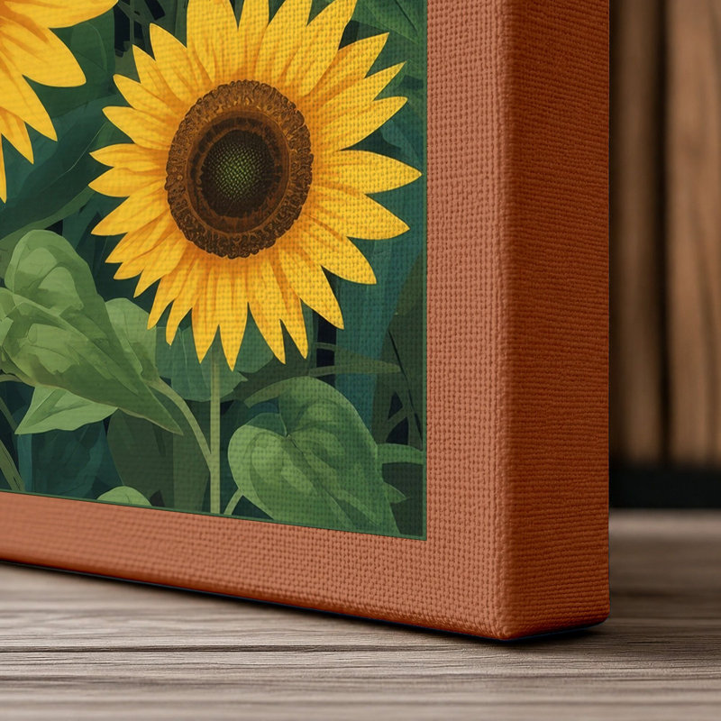 Sunflowers and Mountains Botanical - Wrapped Canvas, Terracotta Border, 30x20 - 76.2 x 50.8 cm
