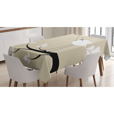 Ambesonne Birds Tablecloth, 2 Birds On A Branch Singing Love Songs Friend Valentine Couple Hope Living, Rectangular Table Cover For Dining Room Kitchen Decor, 52" X 70", Cream Black White