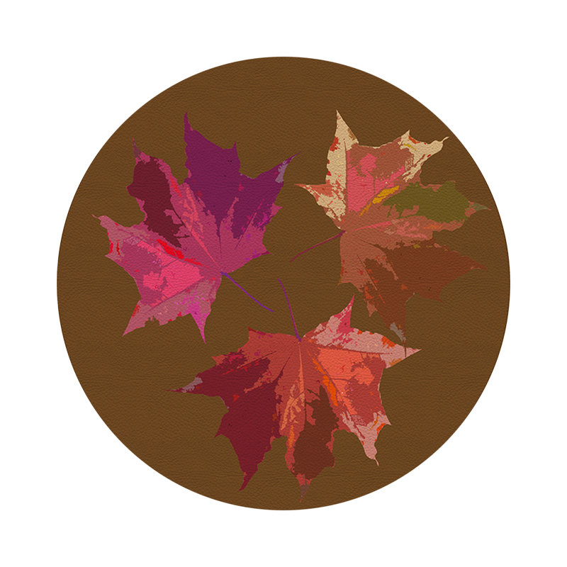 Autumn Leaves Vegan Leather Round Pebble Placemat, Brown