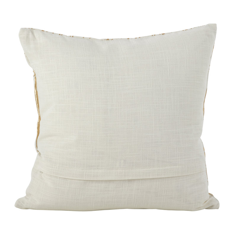Gold and White Distressed Foil Print Cotton Pillow Cover