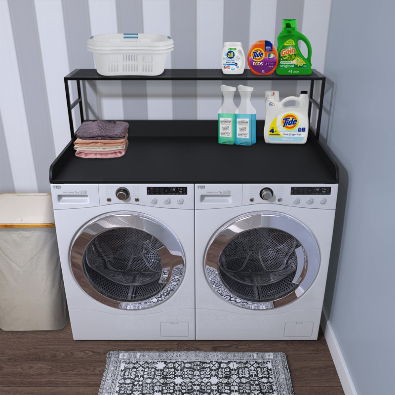 Black Expandable Washer Dryer Countertop with Metal Shelf