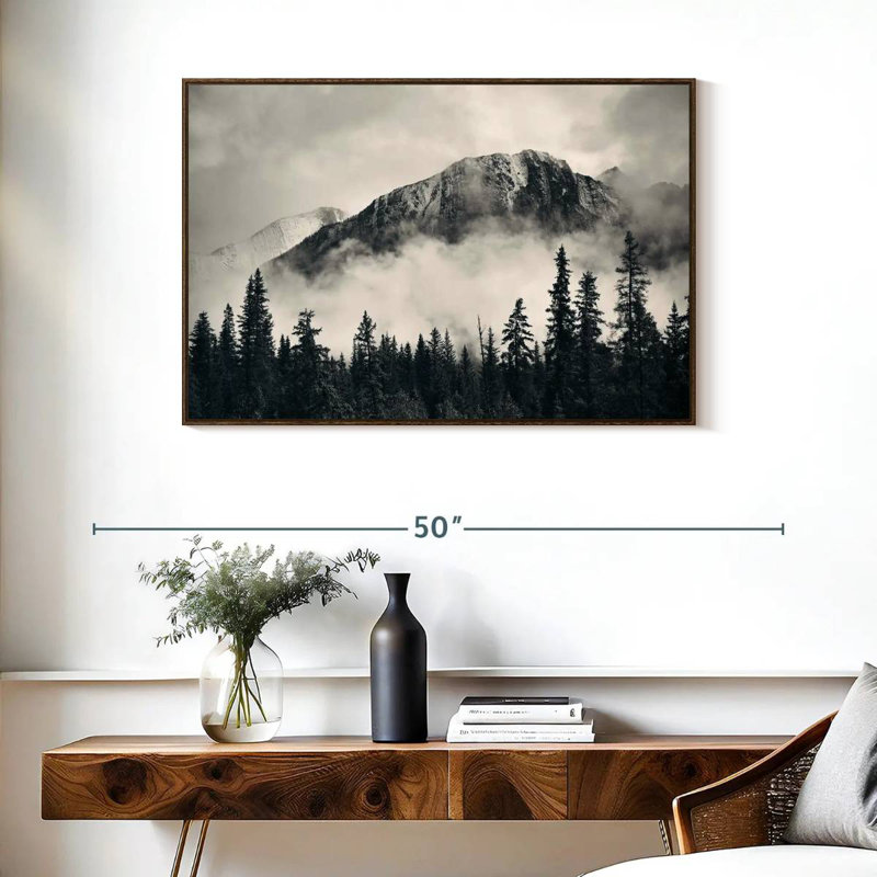Scène de montagne Banff Park, 37 po x 25 po, Cadre flottant noyer