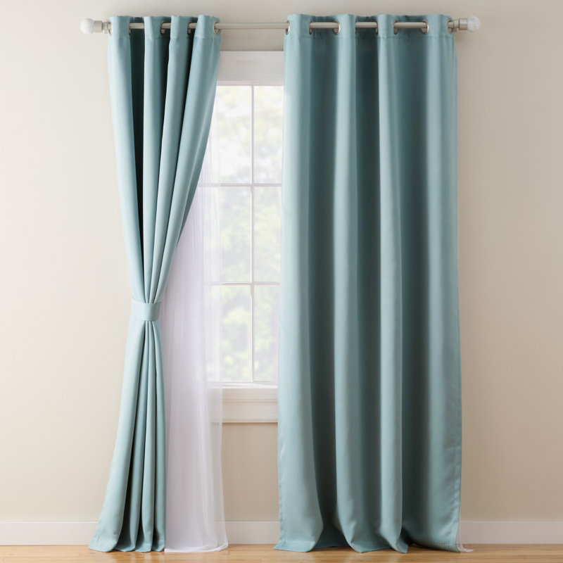  Ensemble de 2 rideaux obscurcissants et transparents avec œillets Oslo, Bleu clair, L 52 po x L 108 po