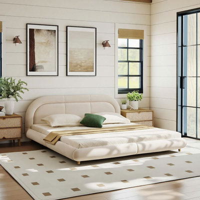 89''King Size Modern Velvet Curved Upholstered Low Profile Platform Bed