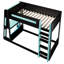 Lit simple superposé en bois avec bureau, 2 tablettes de rangement, ports USB et lumière DEL, noir et bleu-678548894-678548867