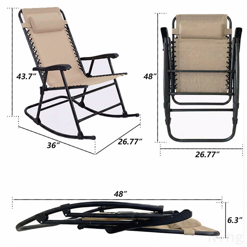 Ensemble de 2 chaises berçantes pliantes pour le patio, Kaki