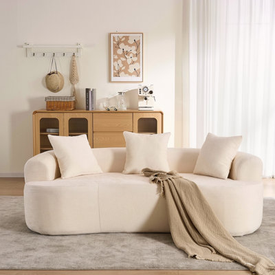 Canapé en forme de croissant de style moderne à dossier bas avec coussins profonds, avec un canapé à trois places rempli de mousse qui ne nécessite aucun assemblage (tissu chenille)