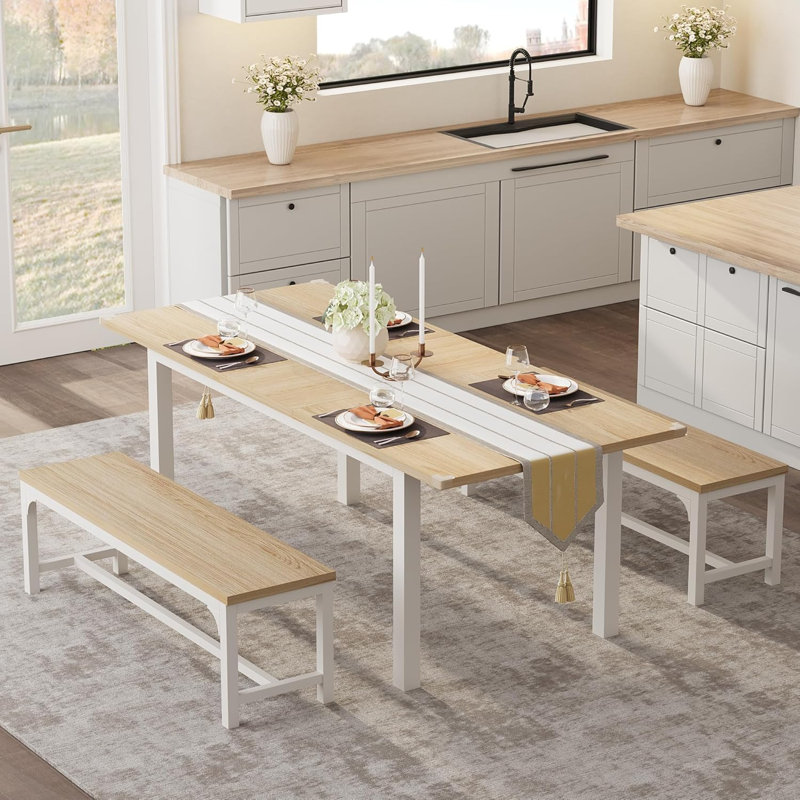 Table de salle à manger extensible de 63 po, table de cuisine rectangulaire peu encombrante avec cadre en fer, table en bois extensible pour 4 à 6 personnes, appartement, salle à manger, salle de conférence, tableau couleur bois + cadre en fer blanc