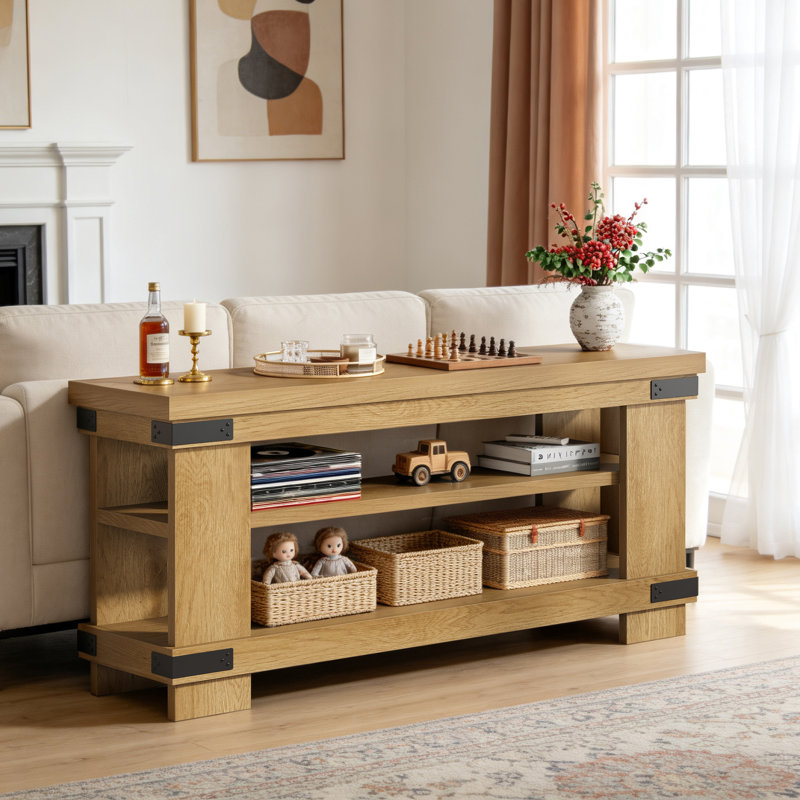 Meuble télé rustique industriel pour téléviseur de 55 po ou moins avec rangement à 3 niveaux Vividwood