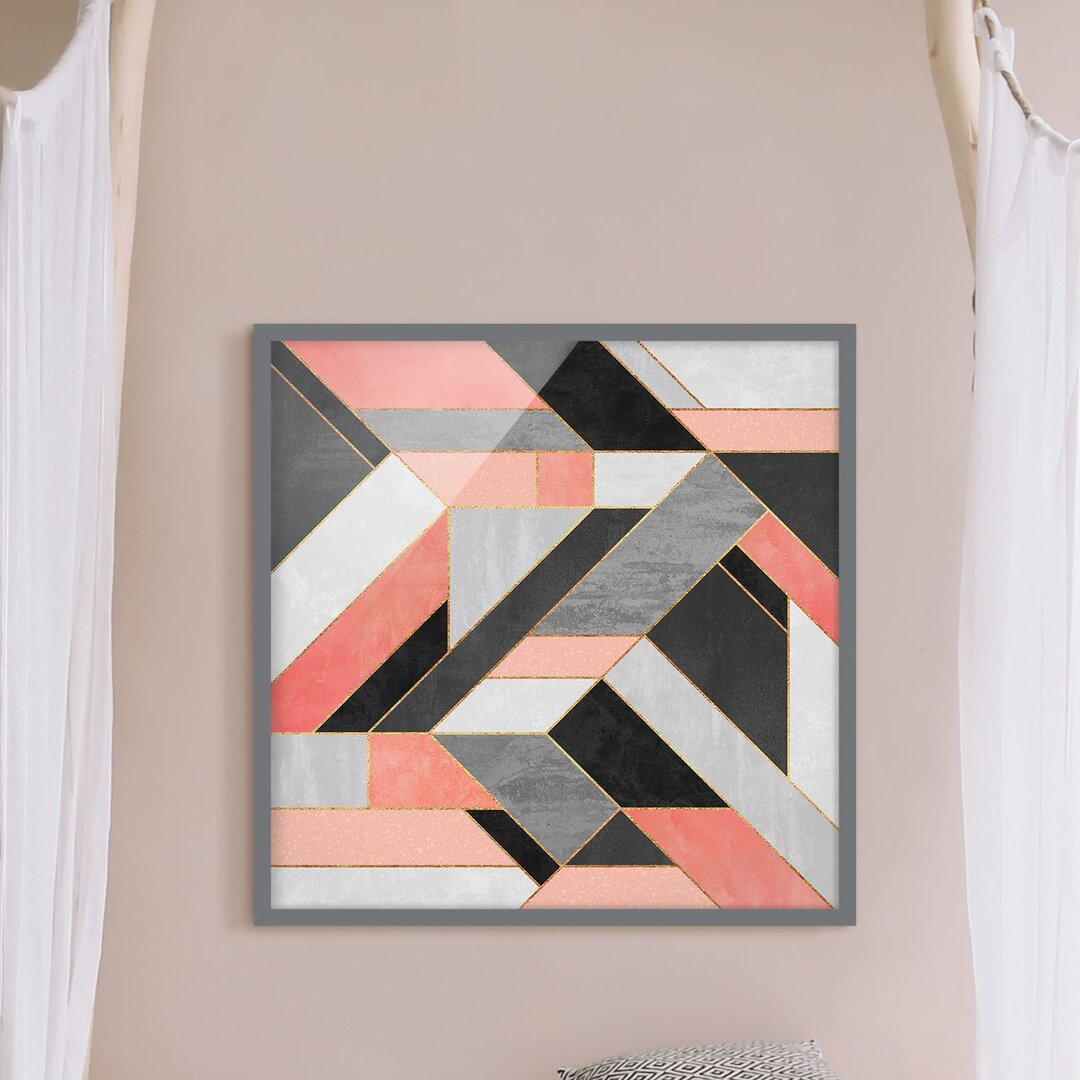 Gerahmtes Poster Geometry in Rosa/Gold