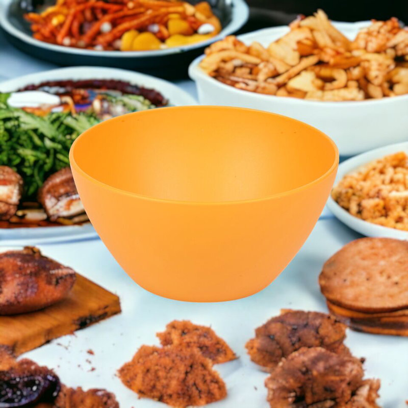 6x High Quality Small Deep Round Reusable Solid Colour Plastic Dinner Bowls, Orange