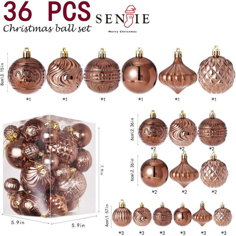 Christmas Ornaments Set With 36Pcs Shatterproof Christmas Tree Decorations Multi-Size Christmas Ball Ornaments With 7 Styles