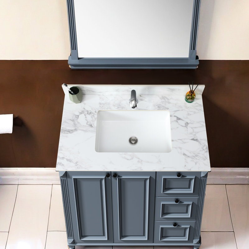 Comptoir de meuble-lavabo de salle de bain en pierre frittée 37 "X 22" - comptoir rectangulaire en céramique à saleté et à saleté Modern Essential
