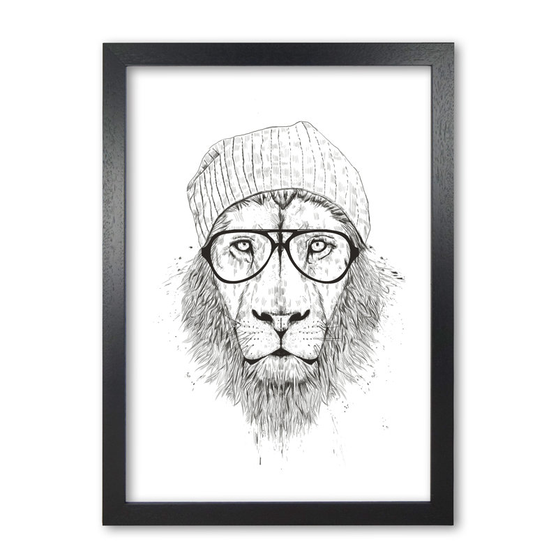 Cool Hipster Lion by Mercedes Lopes Charro - Print, Black Grain, 42 cm H x 29.7 cm W x 5 cm D