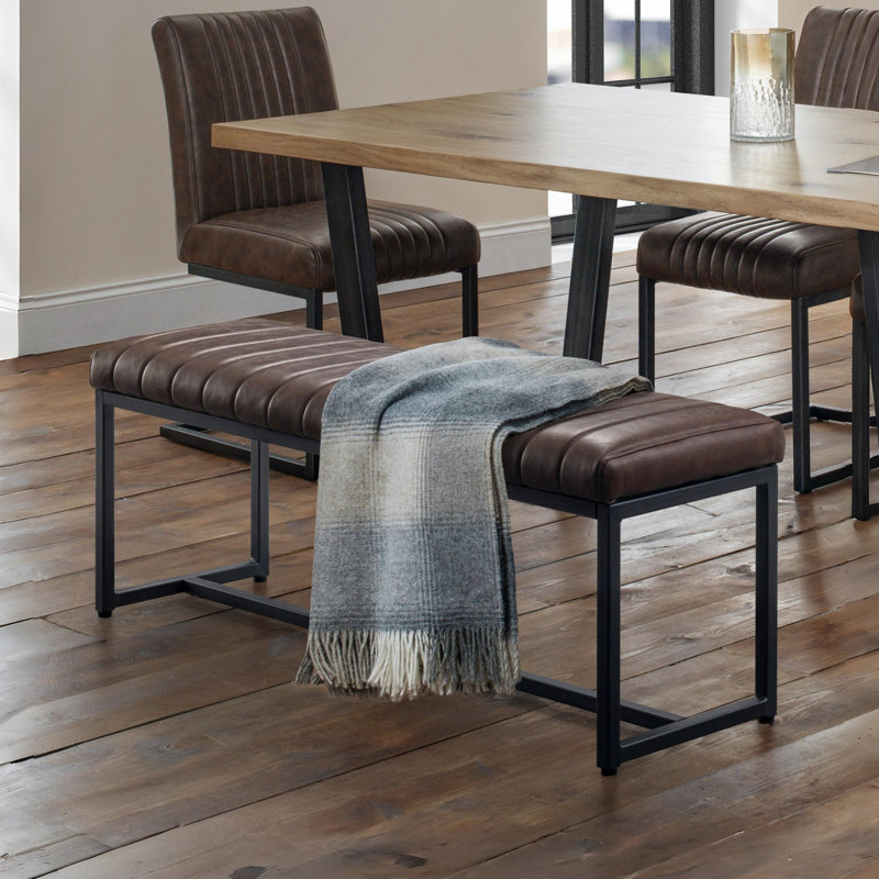 Armor Faux Leather Upholstered Bench, Brown/Gunmetal