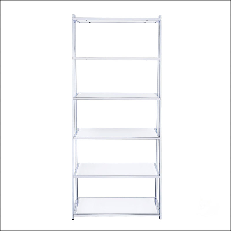 Bibliothèque blanche et chrome avec 6 tablettes, Blanc
