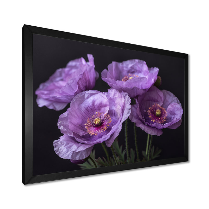 Mauve et gris fragiles beauté coquelicots II - coquelicots décoration murale, Toile encadrée noire simple