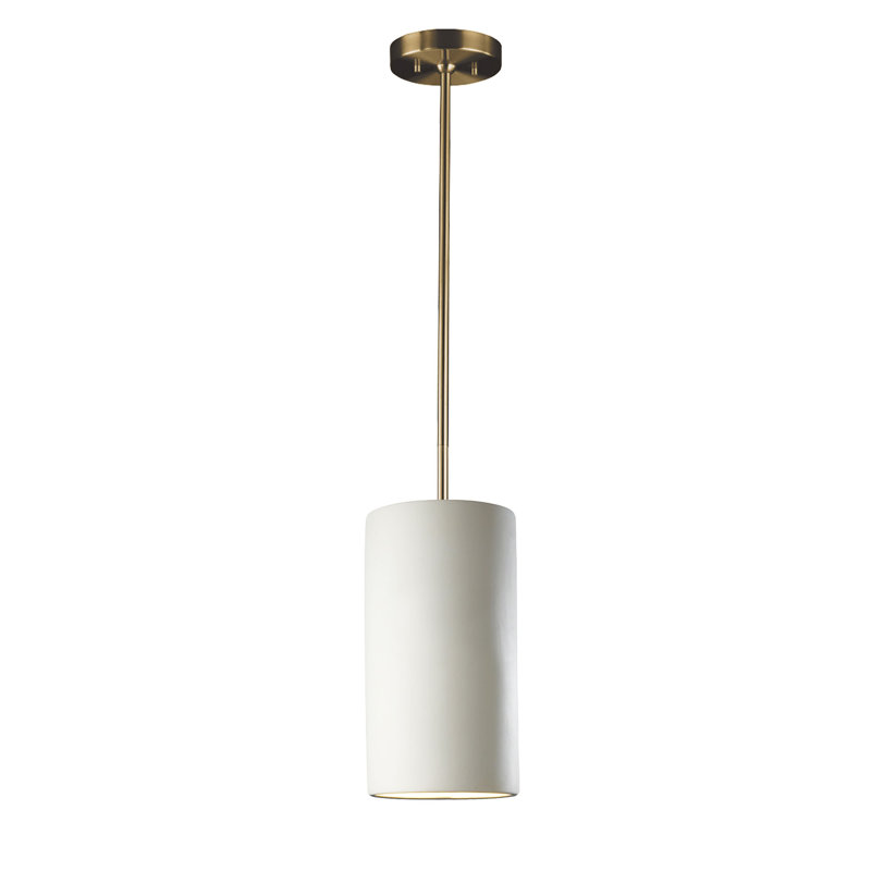 Luminaire suspendu cylindrique à tige rigide DEL, Laiton antique, Bisque, H 13 po x l 7 po x P 7 po
