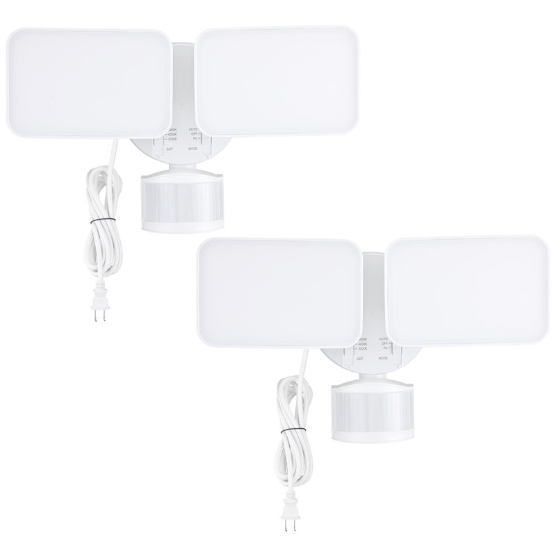 Éclairage de sécurité 25 W à 3 têtes à double culot, capteur de mouvement et crépuscule à l'aube, blanc, White 