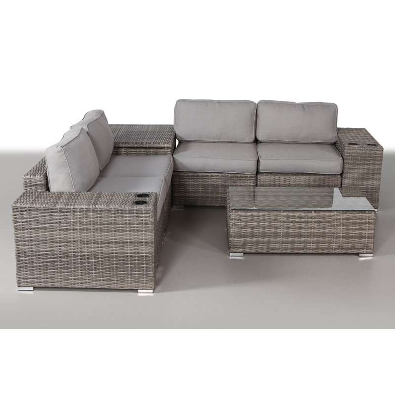 Demarest Wicker Fully Assembled 4 Person Seating Group with Sunbrella Cushions, Olefin Gray
