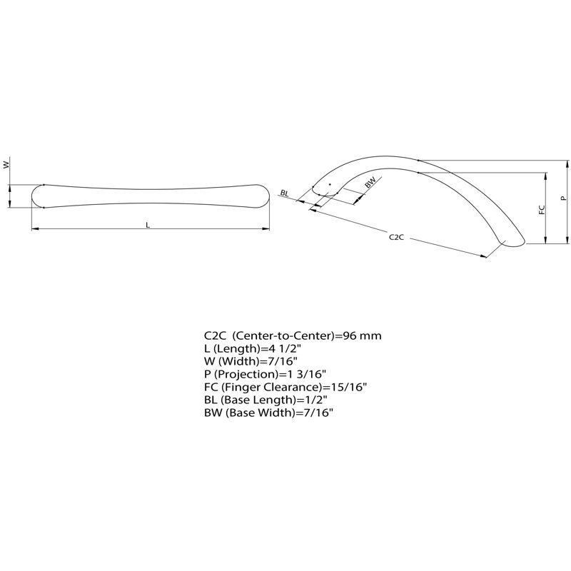 3 3/4" Center Arch Pull Multipack, Matte Black