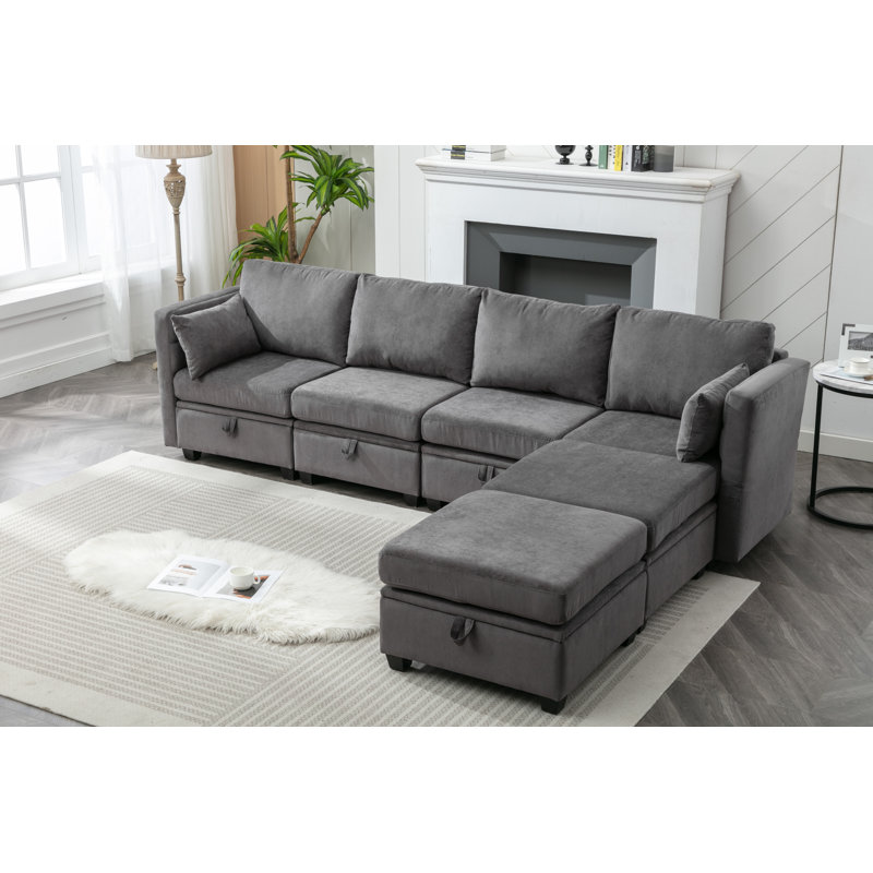 Canapé modulaire rembourré avec repose-pieds réversible Toxi, Gris foncé